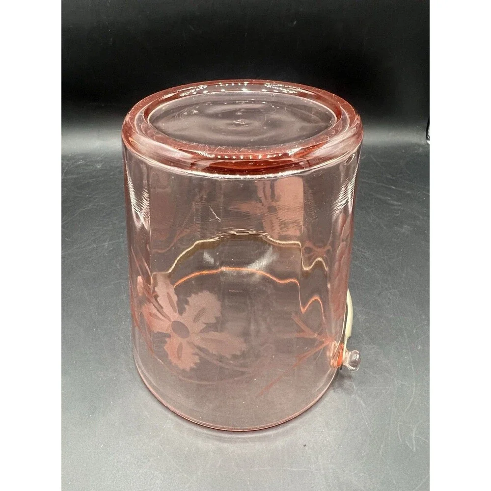 Vintage Cambridge Pink Depression Glass Ice Bucket Etched Floral Grapes Tongs